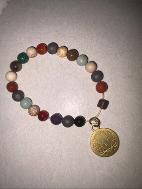 Multi-Color Beaded Bracelet with Gold Lotus Charm - Hand and Custom made